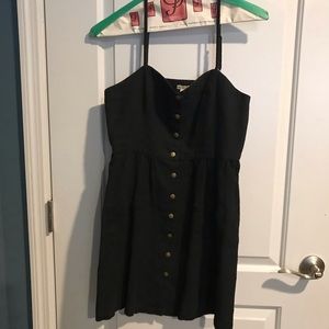 Black mini tank dress with gold buttons